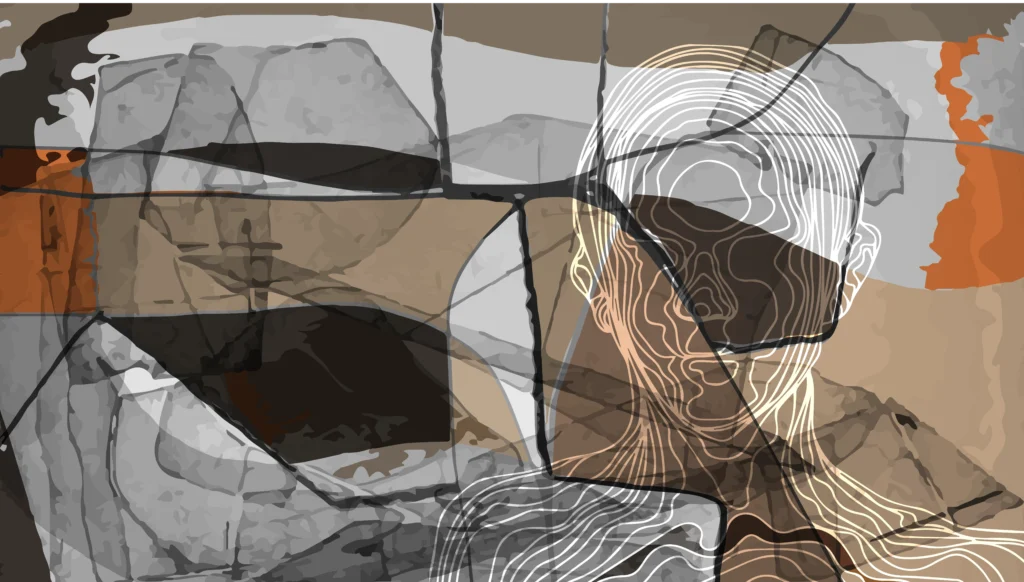 Abstract human silhouette in earthy tones symbolizing midlife self-inquiry and personal growth